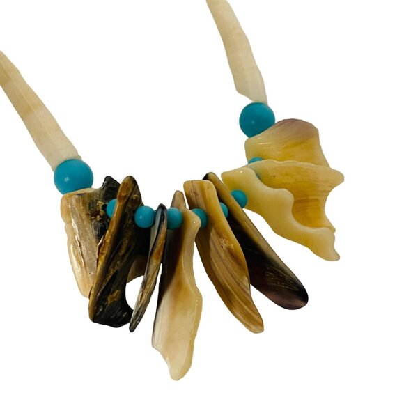 Vintage Turquoise & White Beaded Shell Necklace With Magnetic Clasp 16" - Picture 8 of 9